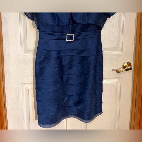 Sapphire blue dress, spaghetti straps, cropped jacket. Size 12 - Picture 9 of 17